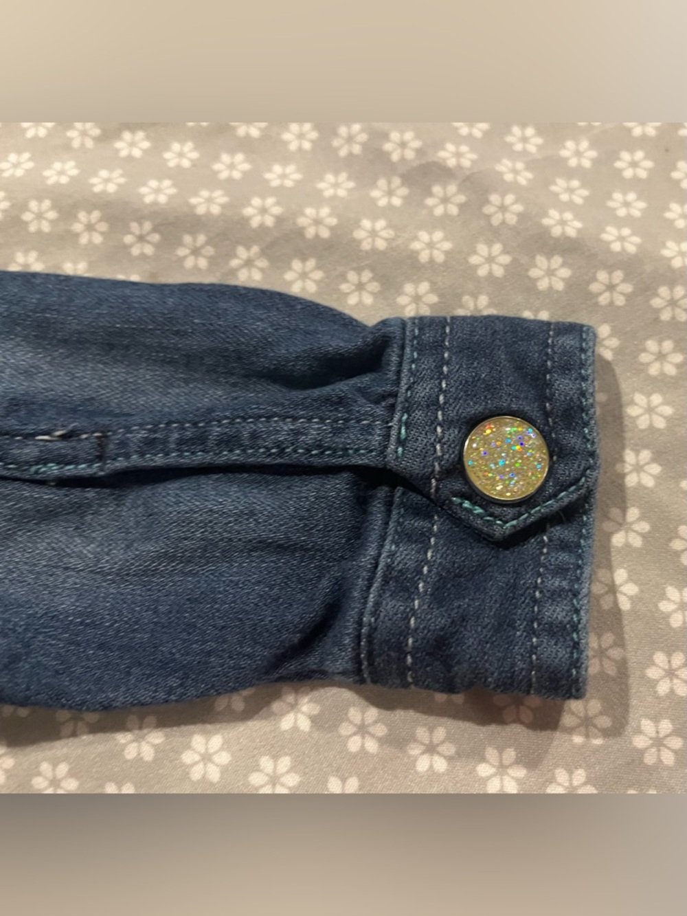 Baby Wrangler Denim Jacket Turquoise Stitching Sparkly Buttons size 0-3 - Picture 6 of 6
